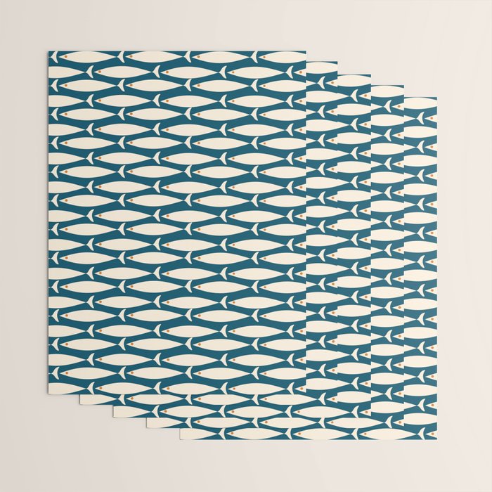 Mid Century Modern Fish Minimalist Geo Pattern Teal Orange Cream Wrapping Paper Gallery Image 3