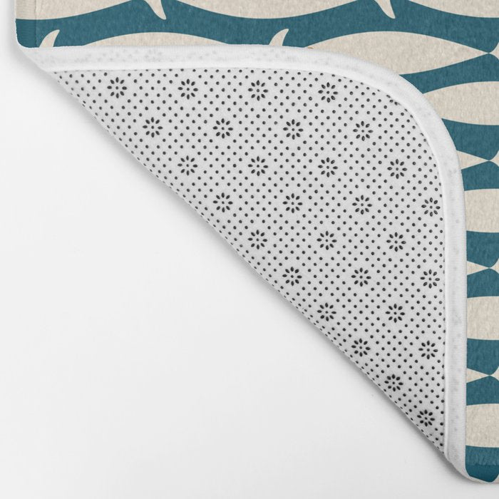 Mid Century Modern Fish Minimalist Geo Pattern Teal Orange Cream Bath Mat Gallery Image 2