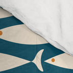 Mid Century Modern Fish Minimalist Geo Pattern Teal Orange Cream Comforter Gallery Image 4