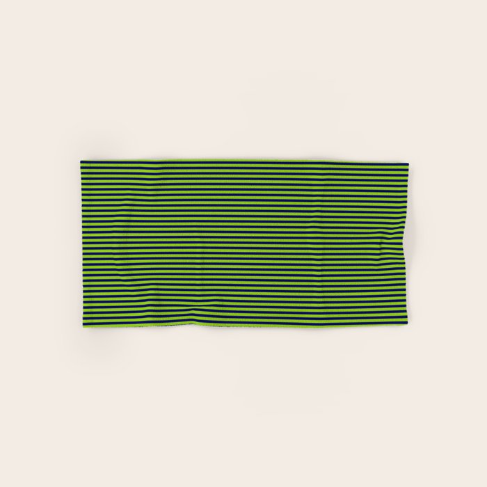 Ultra Fine Stripe Narrow Pinstripe Pattern in Lime Green and Navy Blue Bath Towel Gallery Image 1