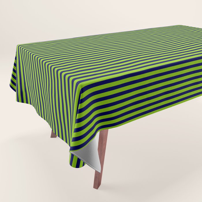 Ultra Fine Stripe Narrow Pinstripe Pattern in Lime Green and Navy Blue Tablecloth Gallery Image 1
