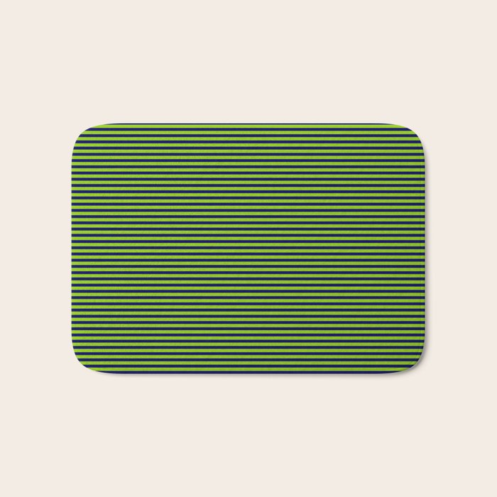 Ultra Fine Stripe Narrow Pinstripe Pattern in Lime Green and Navy Blue Bath Mat Gallery Image 1