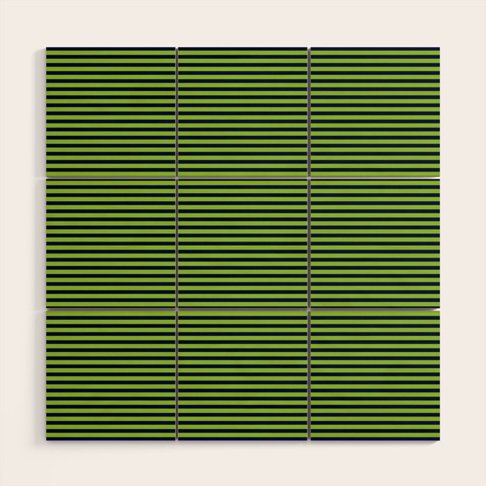 Ultra Fine Stripe Narrow Pinstripe Pattern in Lime Green and Navy Blue Wood Wall Art Gallery Image 1