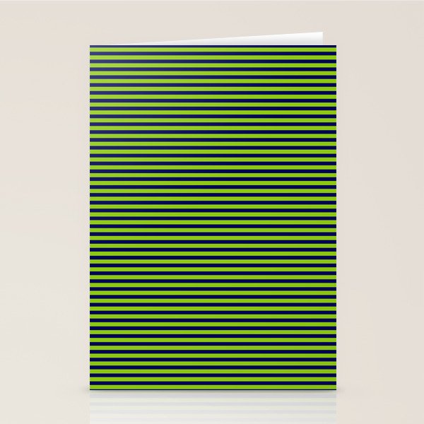 Ultra Fine Stripe Narrow Pinstripe Pattern in Lime Green and Navy Blue Stationery Card Gallery Image 2