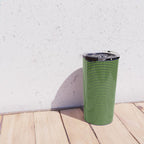 Ultra Fine Stripe Narrow Pinstripe Pattern in Lime Green and Navy Blue Travel Mug Gallery Image 4