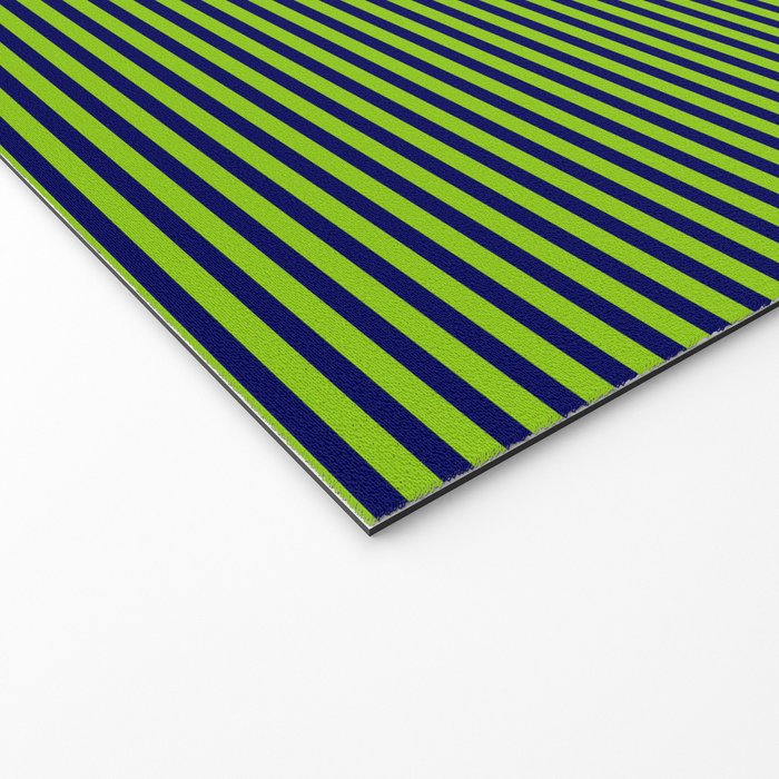Ultra Fine Stripe Narrow Pinstripe Pattern in Lime Green and Navy Blue Welcome Mat Gallery Image 2