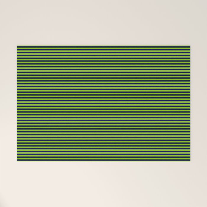 Ultra Fine Stripe Narrow Pinstripe Pattern in Lime Green and Navy Blue Welcome Mat Gallery Image 1