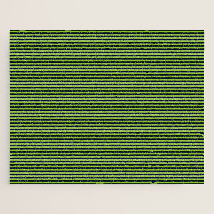 Ultra Fine Stripe Narrow Pinstripe Pattern in Lime Green and Navy Blue Jigsaw Puzzle Gallery Image 1