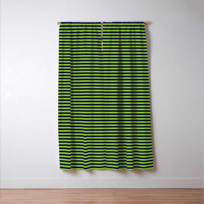 Ultra Fine Stripe Narrow Pinstripe Pattern in Lime Green and Navy Blue Window Curtain Gallery Image 3