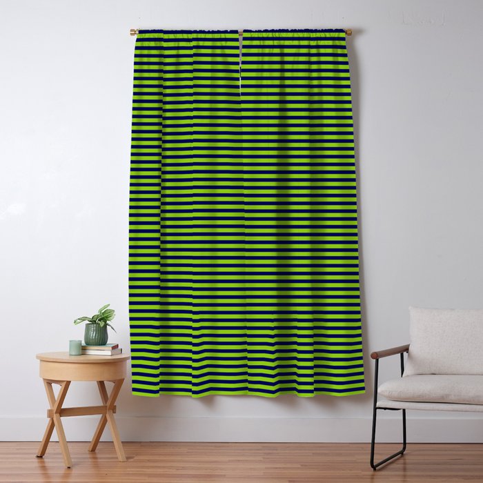 Ultra Fine Stripe Narrow Pinstripe Pattern in Lime Green and Navy Blue Window Curtain Gallery Image 5