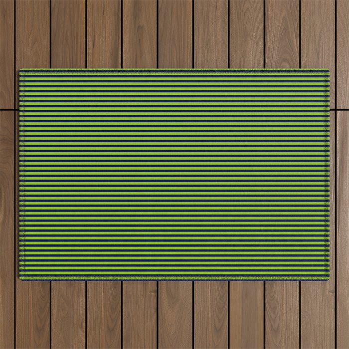 Ultra Fine Stripe Narrow Pinstripe Pattern in Lime Green and Navy Blue Outdoor Rug Gallery Image 1