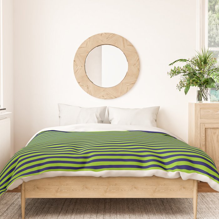 Ultra Fine Stripe Narrow Pinstripe Pattern in Lime Green and Navy Blue Duvet Cover Gallery Image 3