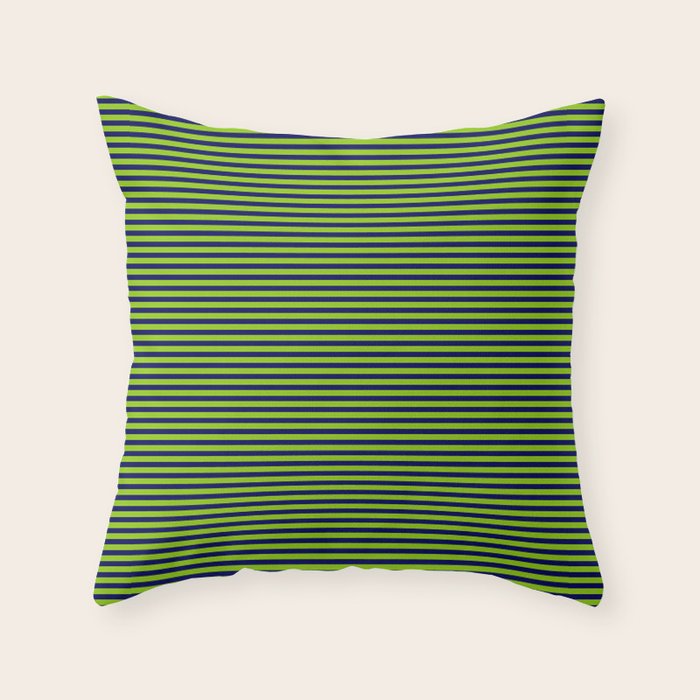 Ultra Fine Stripe Narrow Pinstripe Pattern in Lime Green and Navy Blue Throw Pillow Gallery Image 6