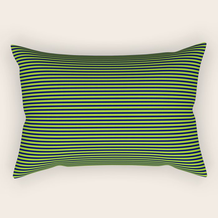Ultra Fine Stripe Narrow Pinstripe Pattern in Lime Green and Navy Blue Rectangular Pillow Gallery Image 2