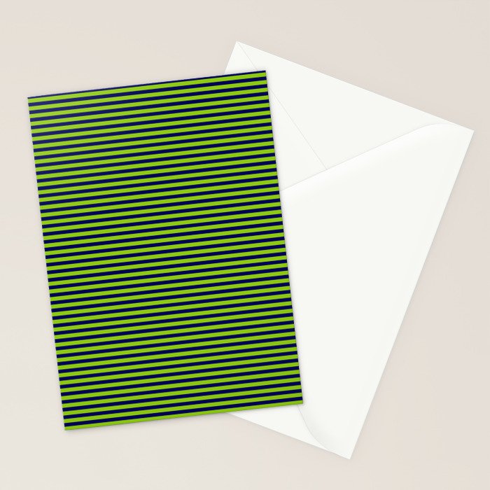 Ultra Fine Stripe Narrow Pinstripe Pattern in Lime Green and Navy Blue Stationery Card Gallery Image 2