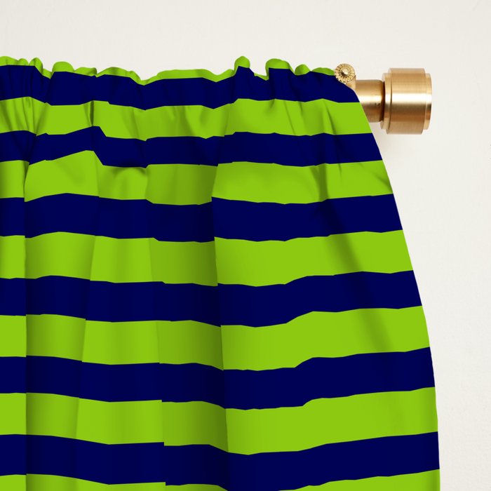 Ultra Fine Stripe Narrow Pinstripe Pattern in Lime Green and Navy Blue Window Curtain Gallery Image 2