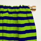 Ultra Fine Stripe Narrow Pinstripe Pattern in Lime Green and Navy Blue Window Curtain Gallery Image 2