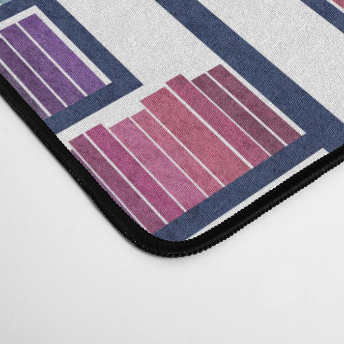 Rainbow bookshelf // white background navy blue shelf and library cats Desk Mat Gallery Image 4