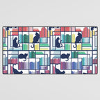 Rainbow bookshelf // white background navy blue shelf and library cats Desk Mat Gallery Image 3