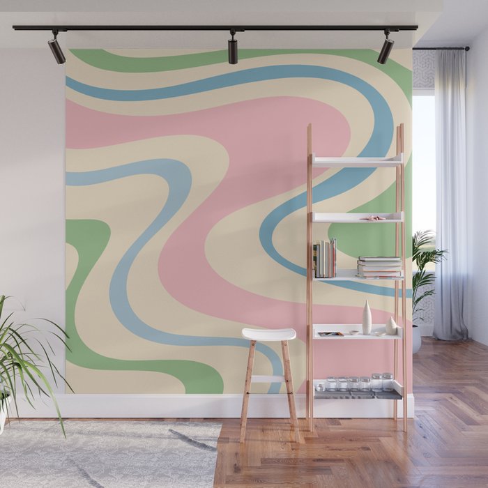 Pastel Abstract Trippy Dream Retro Contemporary Pattern Pink Blue Green Wall Mural Gallery Image 1