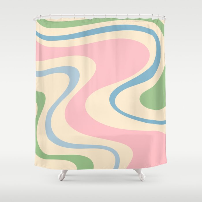 Pastel Abstract Trippy Dream Retro Contemporary Pattern Pink Blue Green Shower Curtain Gallery Image 1
