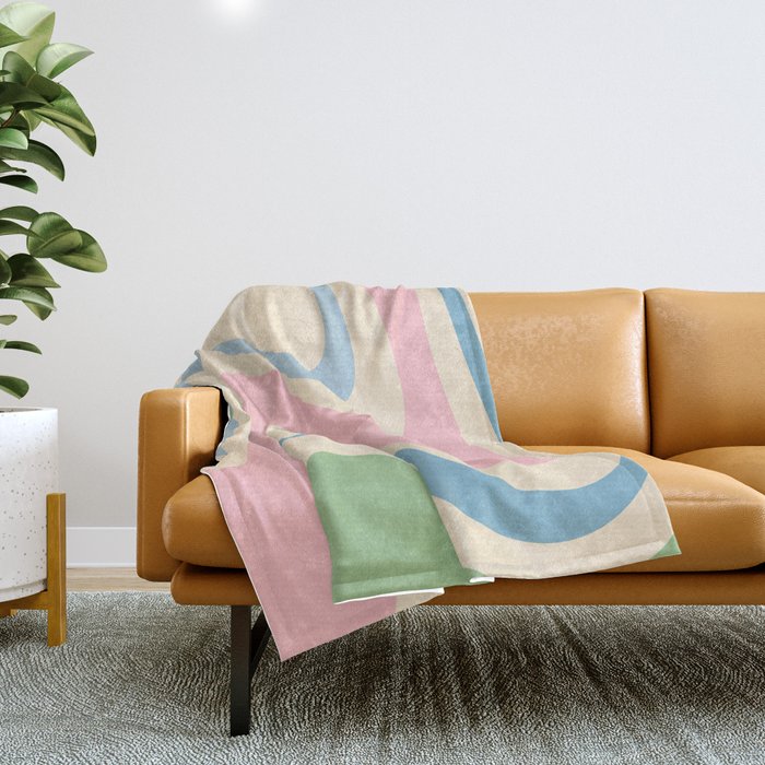 Pastel Abstract Trippy Dream Retro Contemporary Pattern Pink Blue Green Throw Blanket Gallery Image 1