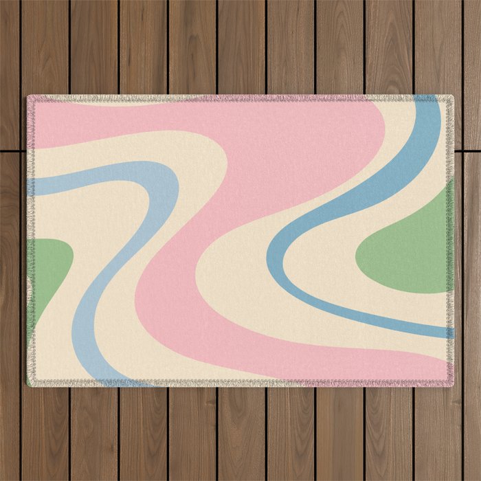 Pastel Abstract Trippy Dream Retro Contemporary Pattern Pink Blue Green Outdoor Rug Gallery Image 1