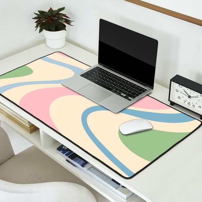 Pastel Abstract Trippy Dream Retro Contemporary Pattern Pink Blue Green Desk Mat Gallery Image 2