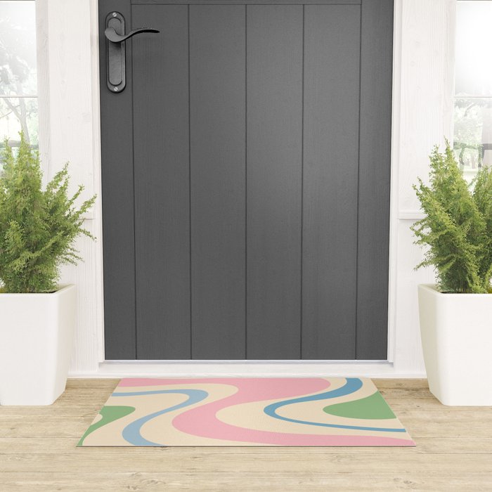 Pastel Abstract Trippy Dream Retro Contemporary Pattern Pink Blue Green Welcome Mat Gallery Image 3