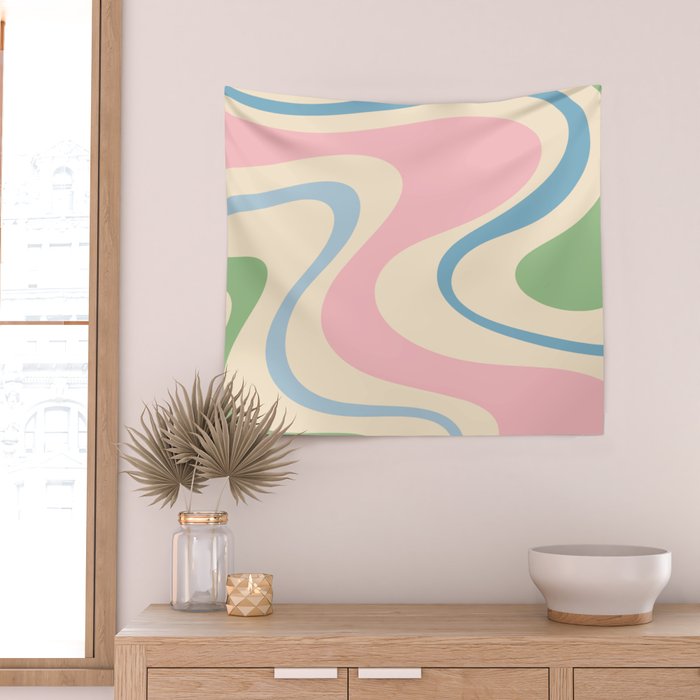 Pastel Abstract Trippy Dream Retro Contemporary Pattern Pink Blue Green Wall Tapestry Gallery Image 2
