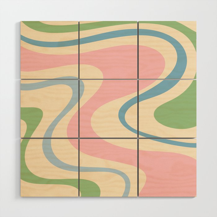 Pastel Abstract Trippy Dream Retro Contemporary Pattern Pink Blue Green Wood Wall Art Gallery Image 1