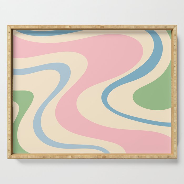 Pastel Abstract Trippy Dream Retro Contemporary Pattern Pink Blue Green Serving Tray Gallery Image 1
