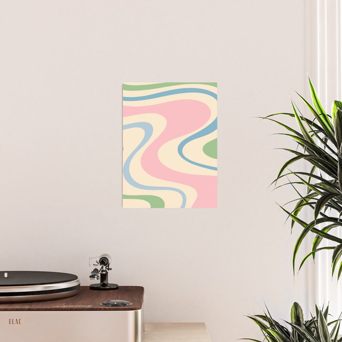 Pastel Abstract Trippy Dream Retro Contemporary Pattern Pink Blue Green Poster Gallery Image 2