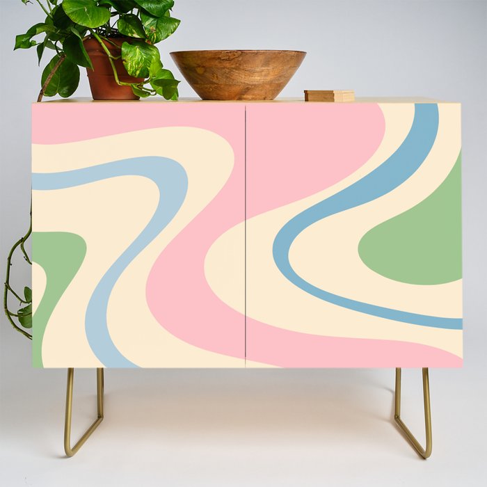 Pastel Abstract Trippy Dream Retro Contemporary Pattern Pink Blue Green Credenza Gallery Image 1