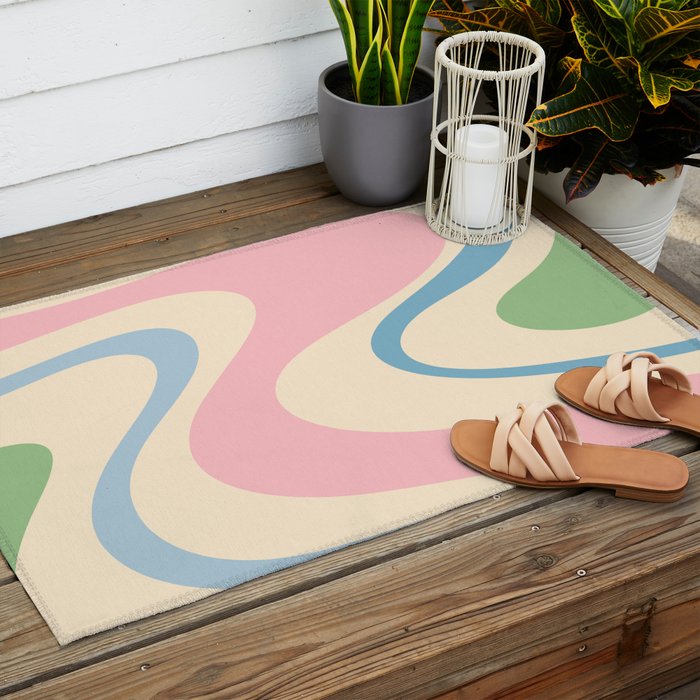 Pastel Abstract Trippy Dream Retro Contemporary Pattern Pink Blue Green Outdoor Rug Gallery Image 2