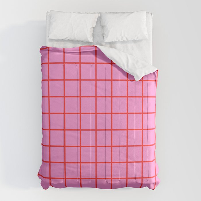 Preppy Pink and Red Grid Pattern Comforter Gallery Image 1