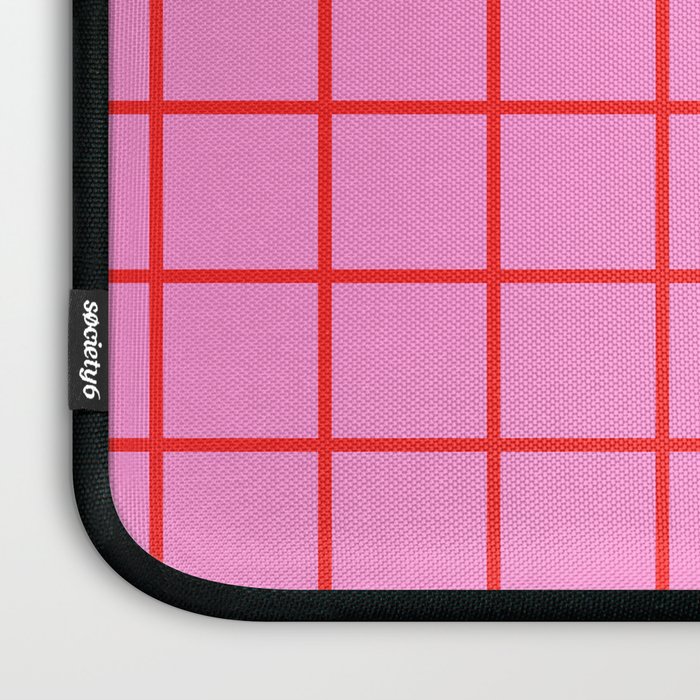 Preppy Pink and Red Grid Pattern Laptop Sleeve Gallery Image 3