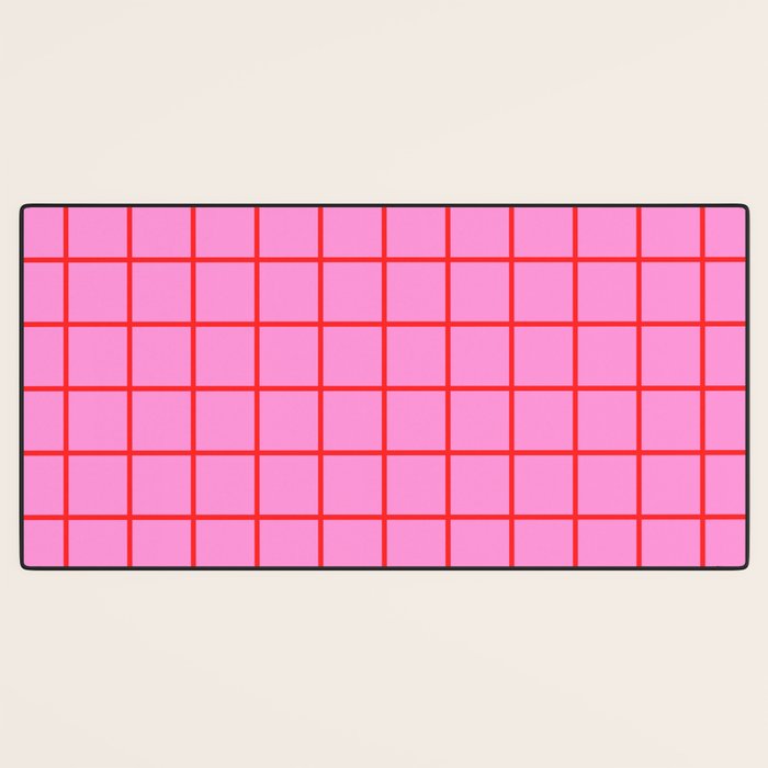 Preppy Pink and Red Grid Pattern Desk Mat Gallery Image 3