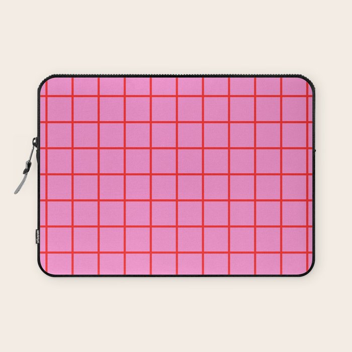 Preppy Pink and Red Grid Pattern Laptop Sleeve Gallery Image 1