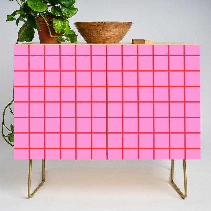 Preppy Pink and Red Grid Pattern Credenza Gallery Image 1