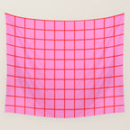 Preppy Pink and Red Grid Pattern Wall Tapestry Gallery Image 4