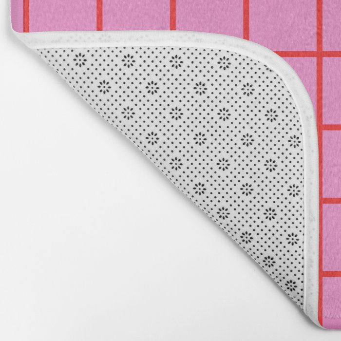 Preppy Pink and Red Grid Pattern Bath Mat Gallery Image 2