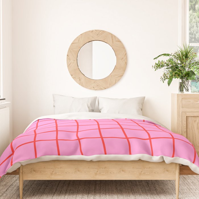 Preppy Pink and Red Grid Pattern Duvet Cover Gallery Image 3