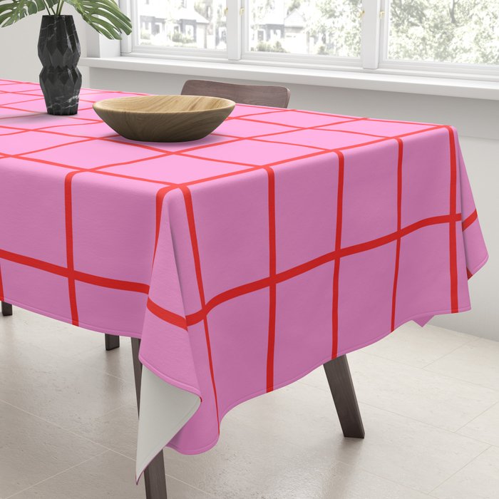 Preppy Pink and Red Grid Pattern Tablecloth Gallery Image 3