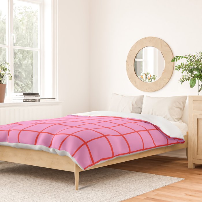 Preppy Pink and Red Grid Pattern Duvet Cover Gallery Image 2