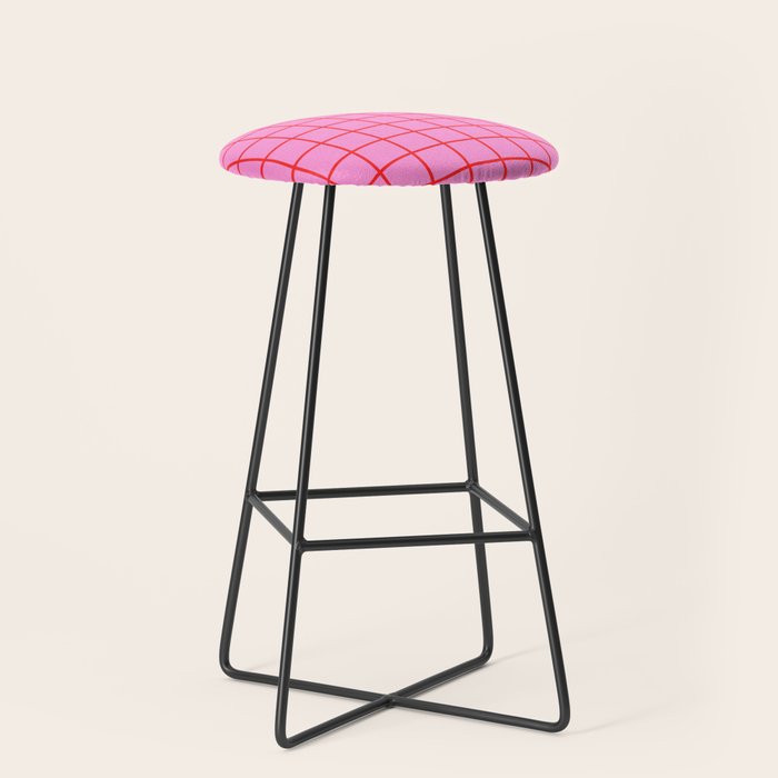Preppy Pink and Red Grid Pattern Stool Gallery Image 1