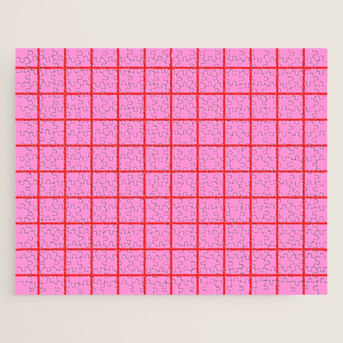 Preppy Pink and Red Grid Pattern Jigsaw Puzzle Gallery Image 1