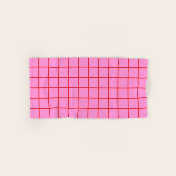 Preppy Pink and Red Grid Pattern Bath Towel Gallery Image 1