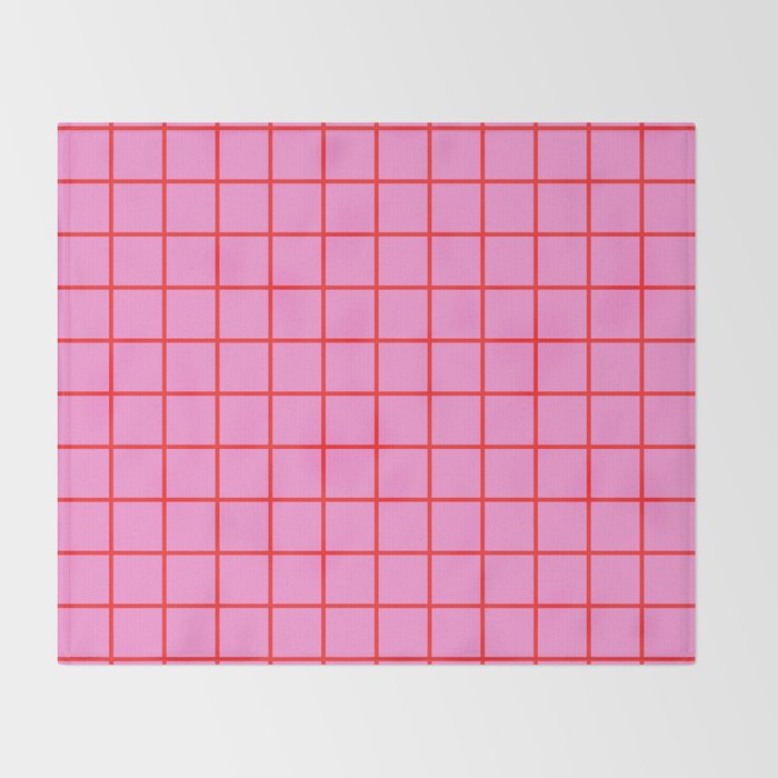 Preppy Pink and Red Grid Pattern Throw Blanket Gallery Image 2