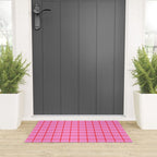 Preppy Pink and Red Grid Pattern Welcome Mat Gallery Image 3